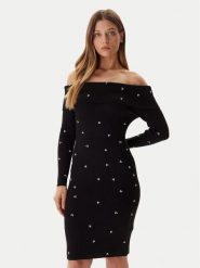 Guess Sukienka dzianinowa W5BK64 Z2YJ2 Czarny Slim Fit. Czarne sukienki damskie Guess, m, z aplikacjami, z dzianiny, bez kołnierzyka, bez ramiączek. Za 419.99 zł.