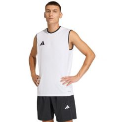 Męska koszulka piłkarska adidas Entrada 26 Sleeveless Jersey. Białe koszulki sportowe męskie Adidas, m, bez wzorów, z jersey, bez kołnierzyka, bez ramiączek, na fitness i siłownię, climacool (adidas). Za 60.99 zł.