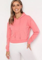 Różowa Bluza z Dodatkiem Bawełny z Kapturem Wykończona Ściągaczami Evista. Czerwone bluzy damskie Born2be, l, bez wzorów, z bawełny, z kapturem. Za 29.99 zł.