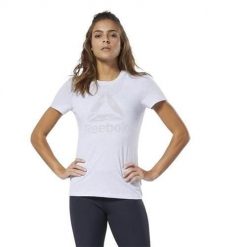 Koszulka treningowa damska Reebok Essentials Marble. Białe koszulki sportowe damskie Reebok, m, bez wzorów, bez kołnierzyka, bez ramiączek, do biegania. Za 131.00 zł.