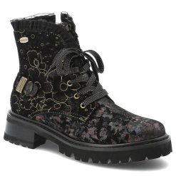 Czarne Botki Laura Vita Eleganckie Obuwie Damskie. Czarne kozaki damskie Laura Vita, z koronki, bez obcasa. Za 450.99 zł.