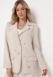 Beżowa Pudełkowa Marynarka z Kieszeniami i Ozdobnymi Literkami Keletia. Brązowe żakiety damskie Born2be, m, bez wzorów, z jeansu, eleganckie. Za 199.99 zł.