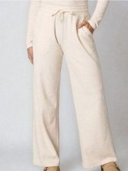 Spodnie wide leg basic - kremowy. Białe spodnie materiałowe damskie Sinsay, l, bez wzorów. Za 49.99 zł.