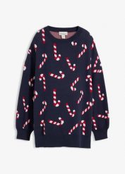 Sweter ciążowy z rozcięciami. Niebieskie swetry damskie bonprix, na zimę, bez wzorów, bez kołnierzyka, moda ciążowa, bez ramiączek, długie, bez kaptura. Za 129.99 zł.