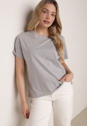 Szary T-shirt Bawełniany Klasyczny o Fasonie Oversize z Dłuższym Tyłem Nemedora. Szare koszule damskie Born2be, m, bez wzorów, z bawełny, eleganckie, bez kołnierzyka. Za 39.99 zł.