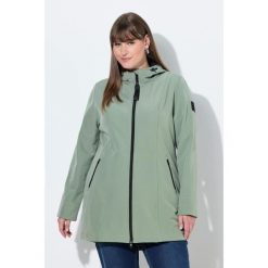 Damskie Długa kurtka softshell HYPRAR hydrofobowa trapezowy krój. Zielone kurtki sportowe damskie Ulla Popken, plus size, bez wzorów, z elastanu, bez kaptura, trekkingowe. Za 479.99 zł.