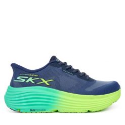 Buty do biegania Skechers. Niebieskie obuwie sportowe damskie Skechers, bez wzorów, do biegania. Za 479.99 zł.