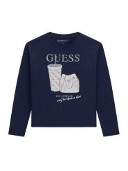 Guess Bluzka J6BI24 K6578 Granatowy Regular Fit. Niebieskie bluzki dla dziewczynek Guess, z aplikacjami, z bawełny, bez kołnierzyka, bez ramiączek. Za 124.99 zł.