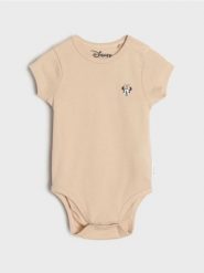 Bawełniane body z nadrukiem Minnie Mouse - kremowy. Białe body niemowlęce Sinsay, bez wzorów, z bawełny, bez ramiączek. W wyprzedaży za 8.99 zł.