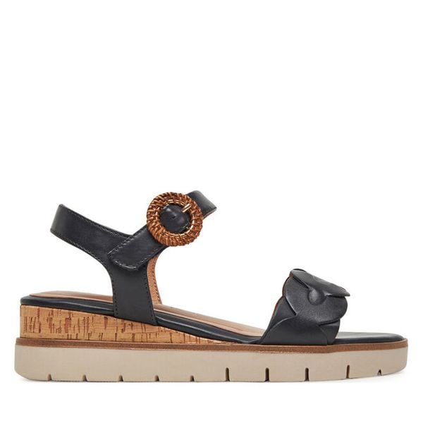 Sandały Tamaris. Niebieskie sandały damskie Tamaris, bez wzorów, bez obcasa, na koturnie, bez zapięcia. Za 209.99 zł.