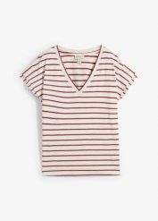 T-shirt z mieszanki bawełny z rękawkami z falbaną. Brązowe t-shirty damskie bonprix, bez wzorów, z bawełny, bez kołnierzyka. Za 74.99 zł.