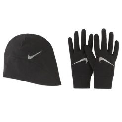 Komplet damski do biegania czapka i rękawiczki Nike Women's Hat and Glove Set. Czarne czapki i kapelusze damskie Nike, bez wzorów, sportowe. Za 252.50 zł.