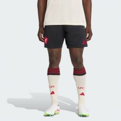 Spodenki Liverpool FC 25/26 Away. Czarne krótkie spodenki sportowe męskie Adidas, l, bez wzorów, z materiału, do piłki nożnej. Za 199.00 zł.