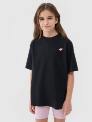 4F T-shirt oversize gładki dziewczęcy - czarny 128 (7-8 lat). Czarne t-shirty i topy dla dziewczynek 4f, bez wzorów, z bawełny, bez ramiączek. W wyprzedaży za 29.99 zł.