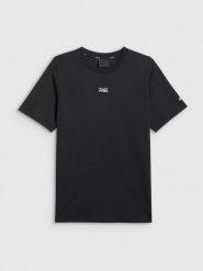 4F T-shirt regular z nadrukiem męski 4F x Robert Lewandowski - czarna XXL. Czarne koszulki sportowe męskie 4f, l, bez wzorów, z bawełny, sportowe, bez kołnierzyka. Za 99.99 zł.