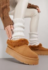 Brązowe Śniegowce na Grubej Podeszwie z Niską Cholewką i Futerkiem Sewone. Brązowe śniegowce i trapery damskie Born2be, z futra, przed kostkę. Za 59.99 zł.