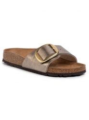 Birkenstock Klapki Madrid Big Buckle 1016237 Brązowy. Brązowe klapki damskie Birkenstock, bez wzorów, ze skóry, bez obcasa. Za 499.99 zł.