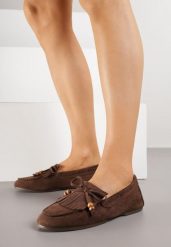 Brązowe Mokasyny z Koralikami Kokardą i Frędzlami Nahda. Brązowe mokasyny damskie Renee, z jeansu. Za 89.99 zł.