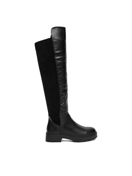 DeeZee Muszkieterki 58573-10 Czarny. Czarne kozaki damskie DeeZee, ze skóry, bez obcasa, na płaskiej podeszwie. Za 199.99 zł.