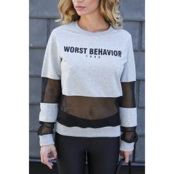 Bluza damska BEHAVIOR GREY. Szare bluzy damskie Bluza damska BEHAVIOR GREY, l, bez wzorów, bez kaptura. W wyprzedaży za 39.00 zł.