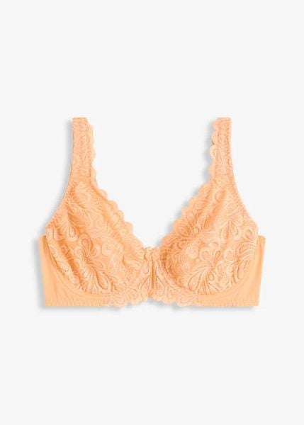 Biustonosz na fiszbinach. Brązowe biustonosze bonprix, bez wzorów, z koronki. Za 59.99 zł.
