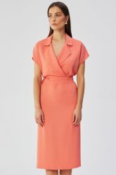 Elegancka sukienka z kołnierzem pomarańczowa. Brązowe sukienki damskie Stylove, do pracy, s, bez wzorów, z elastanu, biznesowe, bez kołnierzyka, bez ramiączek, midi, dopasowane. Za 349.00 zł.