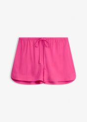 Szorty plażowe z fakturowanej krepy. Czerwone szorty damskie bonprix, bez wzorów. Za 47.99 zł.