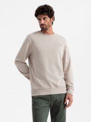 Melanżowa męska bluza dresowa z wyszywanym logotypem – beżowa V2 OM-SSNZ-0163 - XXL. Brązowe bluzy męskie Ombre Clothing, l, z aplikacjami, z bawełny, bez kaptura. W wyprzedaży za 89.99 zł.