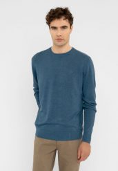 Lekki sweter S-MARC. Niebieskie swetry przez głowę męskie Volcano, m, bez wzorów, z materiału, bez kołnierzyka. Za 139.99 zł.