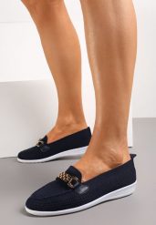 Niebieskie Półbuty z Elastyczną Cholewką i Elegancką Klamerką Naelle. Niebieskie półbuty damskie Born2be, bez wzorów, eleganckie, bez obcasa, bez zapięcia. Za 59.99 zł.