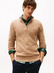 Tommy Hilfiger sweter z dzianiny Mężczyźni Wełna brązowy, L. Brązowe swetry przez głowę męskie Tommy Hilfiger, l, bez wzorów, z dzianiny, bez kołnierzyka. Za 549.95 zł.