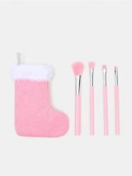 Zestaw pędzli do makijażu w etui w kształcie świątecznej skarpety 4 pack - wielobarwny. Skarpety damskie Sinsay, bez wzorów. Za 17.99 zł.