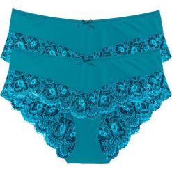 Figi "panty" (2 pary) bonprix turkusowo-ciemnoniebieski. Niebieskie figi damskie bonprix, z bawełny. Za 49.98 zł.