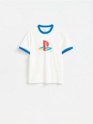 T-shirt Playstation - złamana biel. T-shirty męskie Reserved, l, bez wzorów, z bawełny, bez kołnierzyka. Za 79.99 zł.