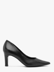 Czarne klasyczne czółenka na obcasie. Czarne czółenka damskie Ryłko, bez wzorów, ze skóry, eleganckie, bez obcasa, na obcasie, bez zapięcia. Za 379.99 zł.