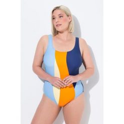 Damskie Strój kąpielowy szerokie kolorowe pasy bez miękkich miseczek. Niebieskie kostiumy jednoczęściowe damskie Ulla Popken, plus size, bez wzorów, z elastanu, sportowe, plus size. Za 199.99 zł.