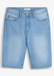 Bermudy jeansowe ze stretchem, ze wzmocnioną częścią w kroku, regular fit, 2 szt. Niebieskie jeansy męskie bonprix. Za 79.98 zł.