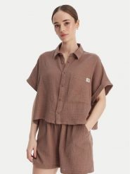 Roxy Koszula -W126-RXLST-1024-35X Brązowy Oversize. Brązowe koszule damskie Roxy, l, bez wzorów, z bawełny, bez kołnierzyka, bez ramiączek. Za 119.99 zł.