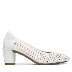 Czółenka Rieker. Białe czółenka damskie Rieker, bez wzorów, bez obcasa, bez zapięcia. Za 289.99 zł.