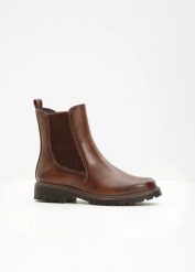 Sztyblety marki Tamaris. Brązowe botki damskie bonprix, bez obcasa, bez zapięcia. Za 299.99 zł.