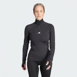 Koszulka Techfit COLD.RDY 1/4 Zip Long Sleeve Training. Czarne koszulki sportowe damskie Adidas, m, bez wzorów, z materiału, sportowe, bez kołnierzyka. W wyprzedaży za 194.35 zł.