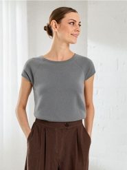 Koszulka z krótkim rękawem - szary. Szare t-shirty damskie Sinsay, l, bez wzorów, bez kołnierzyka. Za 29.99 zł.