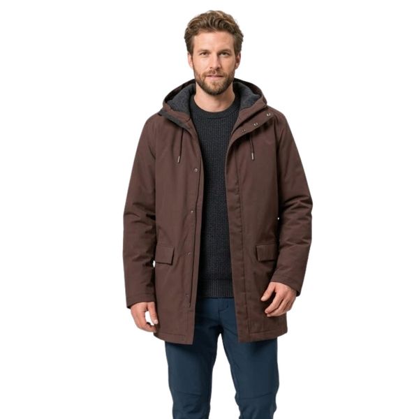 Kurtka turystyczna męska Vaude Coreway Parka. Brązowe kurtki męskie Vaude, na zimę, l, bez wzorów, z materiału, biznesowe, z kapturem. Za 723.36 zł.