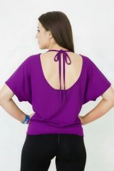 Bluzka damska do tańca i fitness z odkrytymi plecami Dancer violet. Fioletowe bluzki damskie 2SkIN, uniwersalny, bez wzorów, z materiału, eleganckie, bez kołnierzyka, bez ramiączek. Za 129.00 zł.