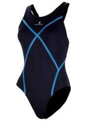 Strój Kąpielowy Aqua Sphere Capri – Czarno-Niebieski – Rozmiar 32. Czarne kostiumy jednoczęściowe damskie Aqua Sphere, bez wzorów, z materiału, eleganckie, na fitness i siłownię. Za 119.38 zł.