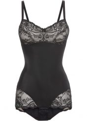 Body modelujące z ozdobnymi elementami, średni stopień modelowania sylwetki. Czarne bielizna wyszczuplająca bonprix, bez wzorów, z koronki. Za 159.99 zł.