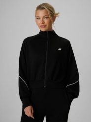 4F Bluza dresowa regular bez kaptura damska - czarna L. Czarne bluzy damskie 4f, l, bez wzorów, z dresówki, sportowe, bez kołnierzyka, bez ramiączek, bez kaptura. Za 169.99 zł.
