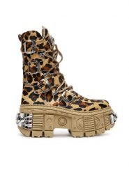 NEW ROCK Botki M-WALL373 Beżowy. Brązowe botki damskie NEW ROCK, ze skóry, rockowe, bez obcasa, na koturnie, bez zapięcia. Za 2,309.00 zł.