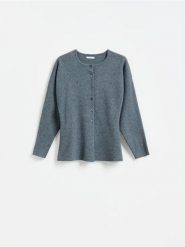 Taliowany kardigan - szary. Szare kardigany damskie Reserved, l, bez wzorów, z dzianiny. Za 139.99 zł.