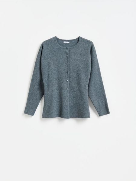 Taliowany kardigan - szary. Szare kardigany damskie Reserved, l, bez wzorów, z dzianiny. Za 139.99 zł.